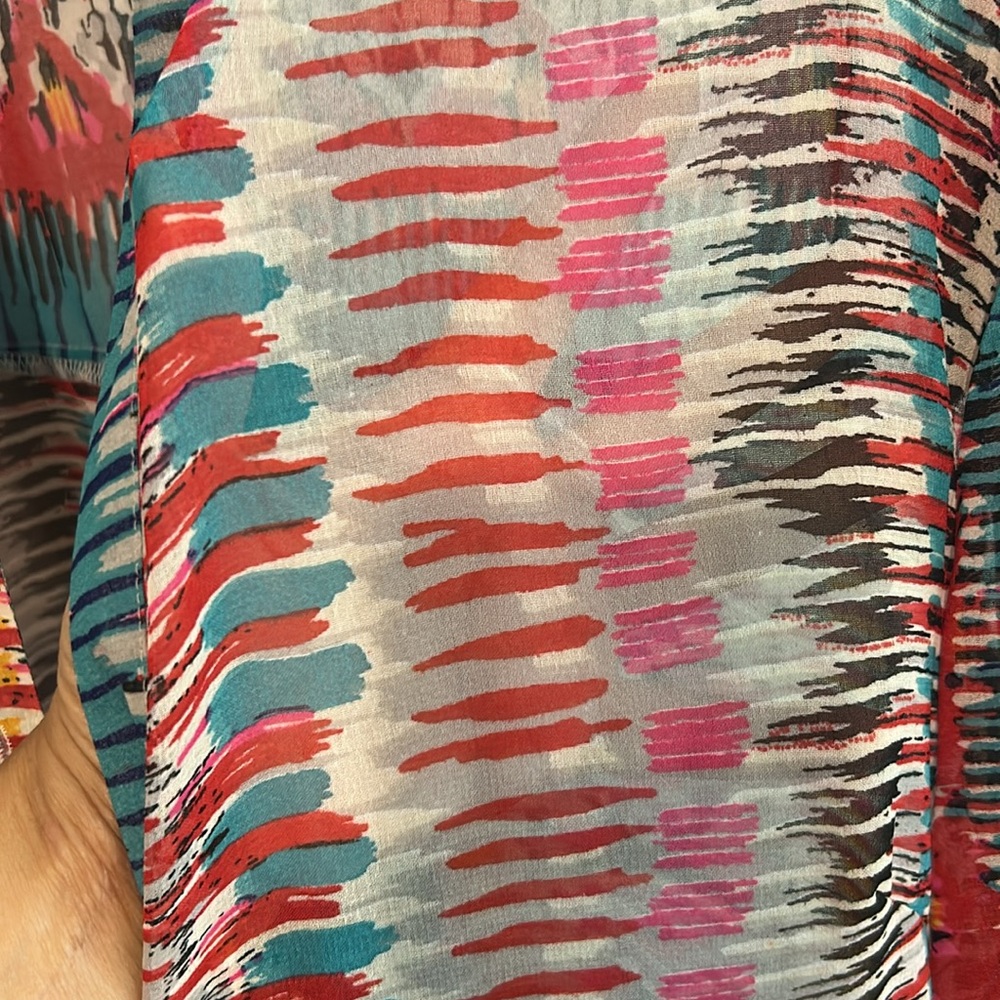 Turquoise Haven vibrant semi sheer Long Shirt Dress duster layering summer light - Picture 5 of 5